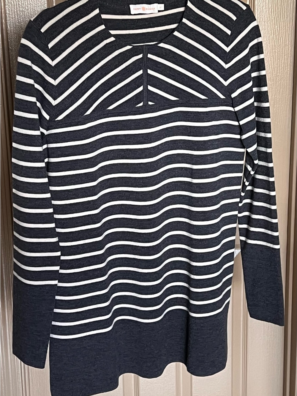 Tory Burch Dark Gray & White Striped Women's Sweater